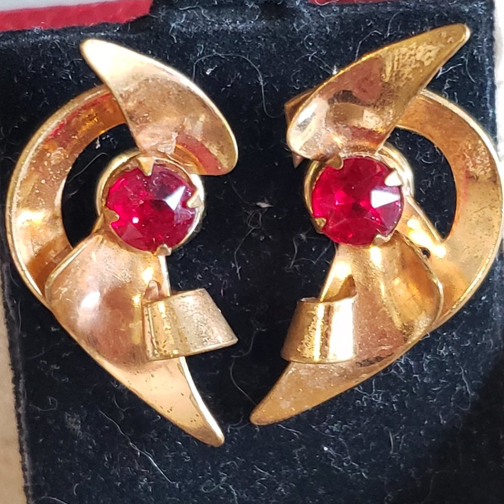 Vintage Modern Costume Jewelry Earrings – Red and Gold